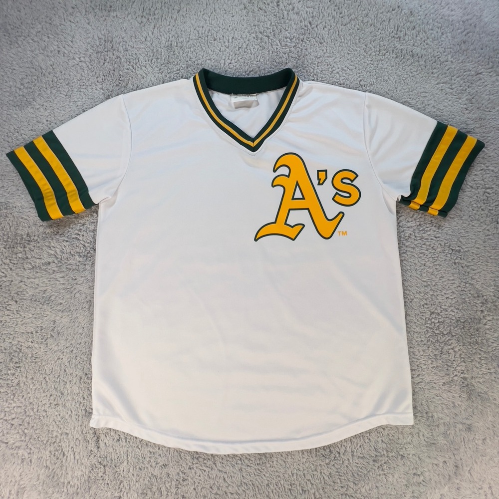 Match-Up Oakland Athletics MLB V-Neck Baseball Jersey White Green Yellow Mens M